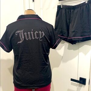 Juicy Couture Satin Bling Button Down Pajama Shorts Sleepwear Set |Size Large